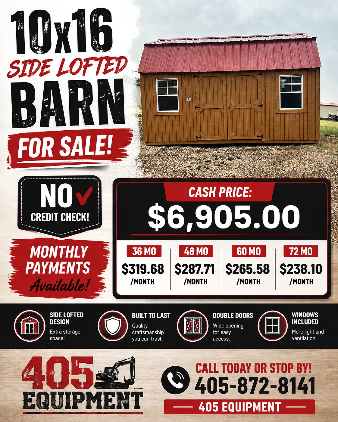 10x16 Side Lofted Barn at 405 Equipment LLC AKA 405 Structures!