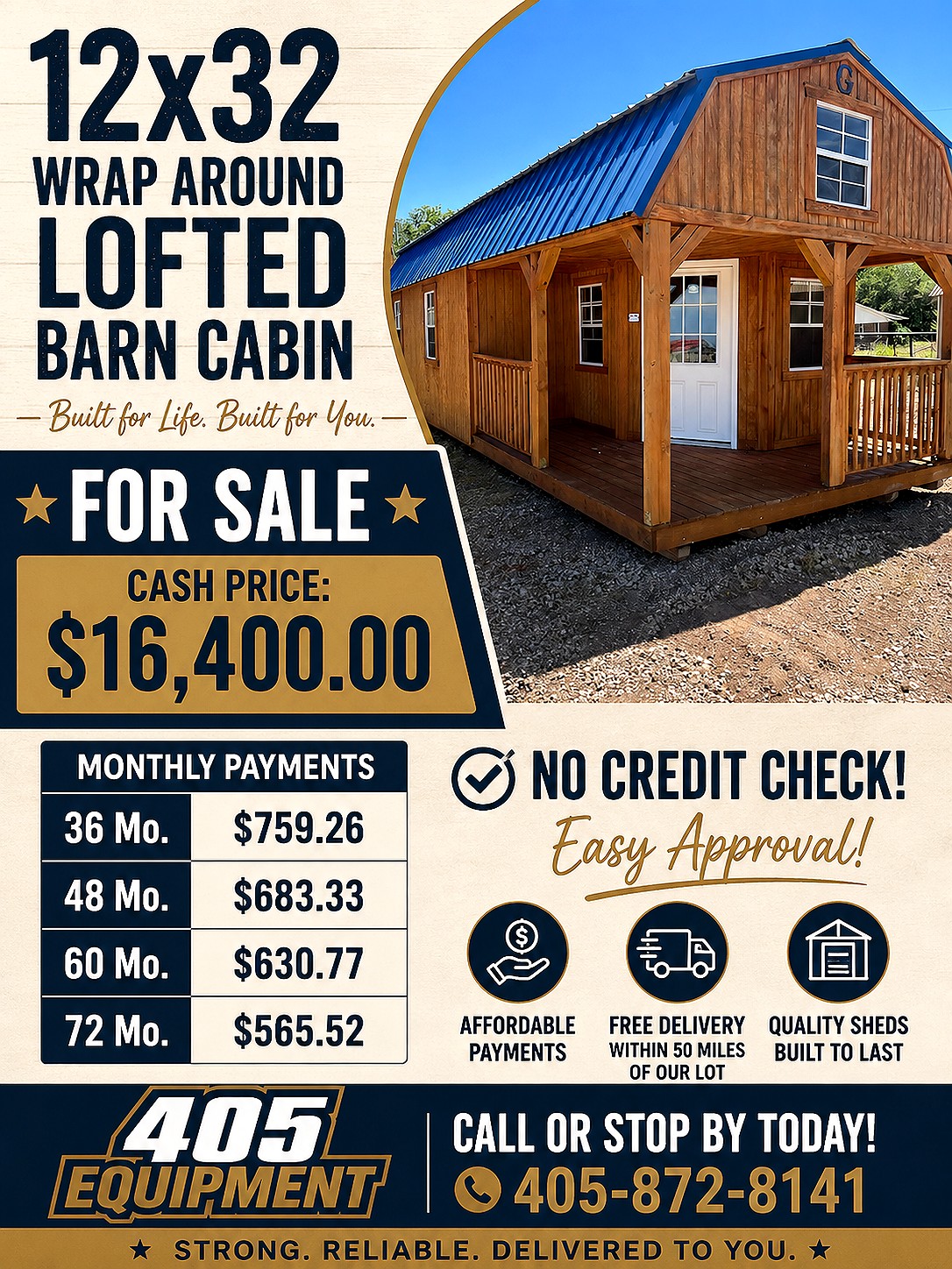 12x32 Wrap Around Porch Lofted Barn Cabin at 405 Equipment LLC AKA 405 Structures!