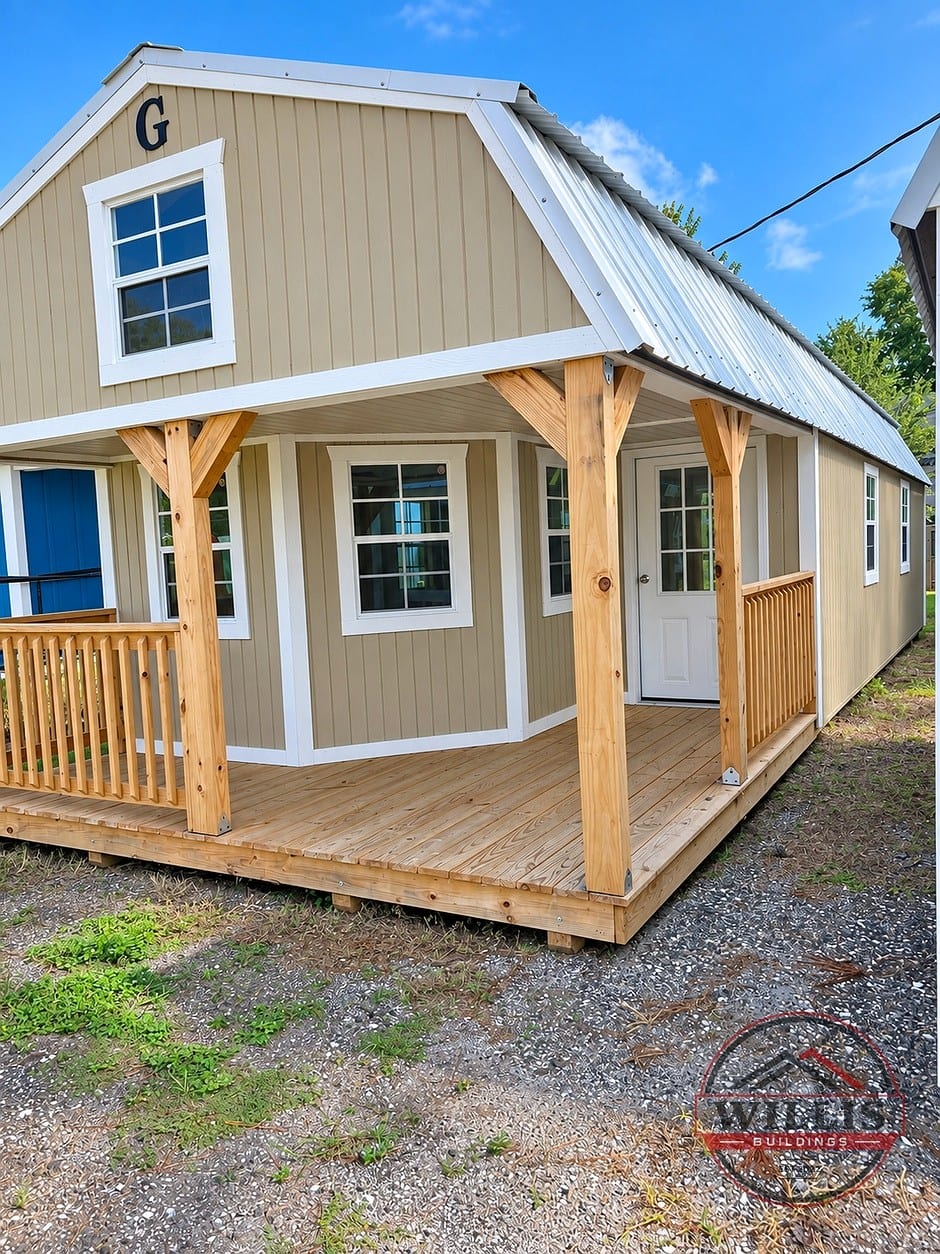 14x40 Wrap Around Porch Lofted Barn Cabin at Willis Buildings