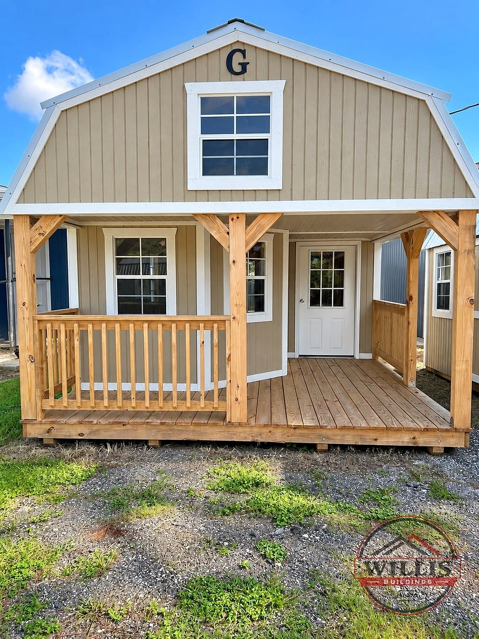 14x40 Wrap Around Porch Lofted Barn Cabin at Willis Buildings
