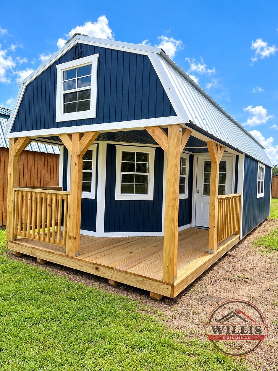 12x32 Wrap Around Porch Lofted Barn Cabin at Willis Buildings