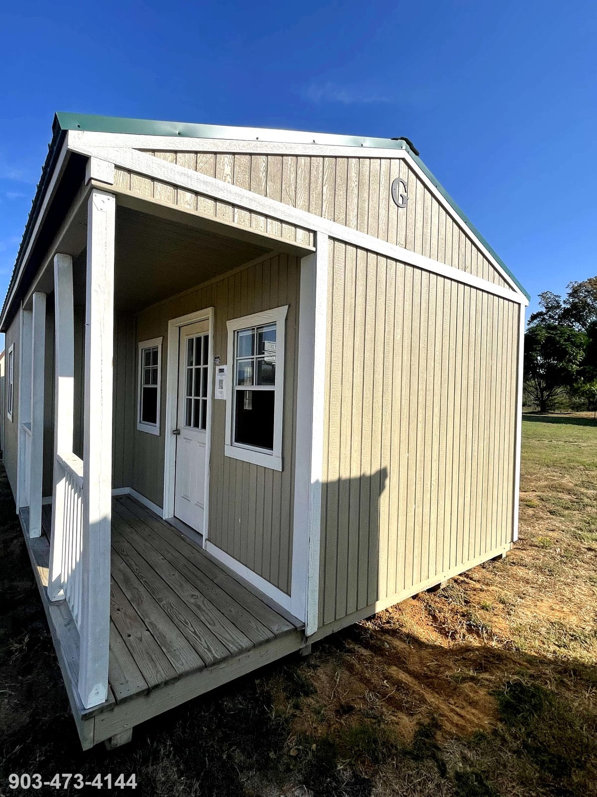 14x24 Corner Porch Cabin at Tyler Lot- ETX Steel Tyler