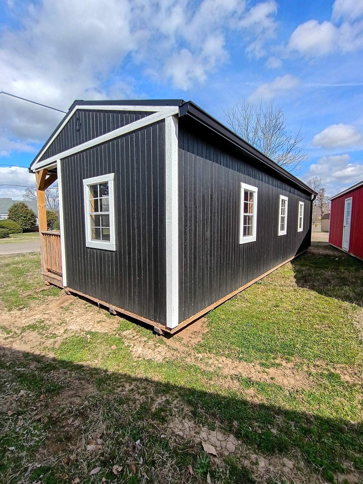 14x32 Corner Porch Cabin at Jimmy's Portable Buildings of Savannah, TN