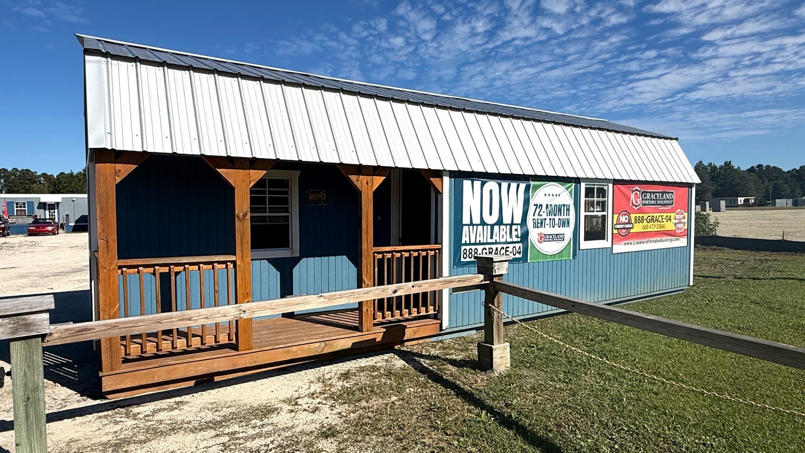 14x32 Corner Porch Lofted Barn Cabin at Alpha1 Storage Solutions