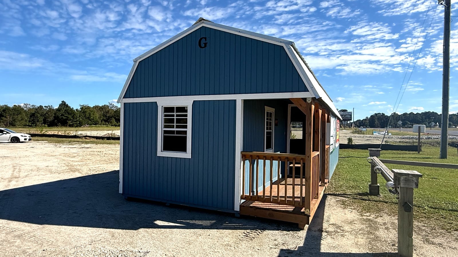 14x32 Corner Porch Lofted Barn Cabin at Alpha1 Storage Solutions