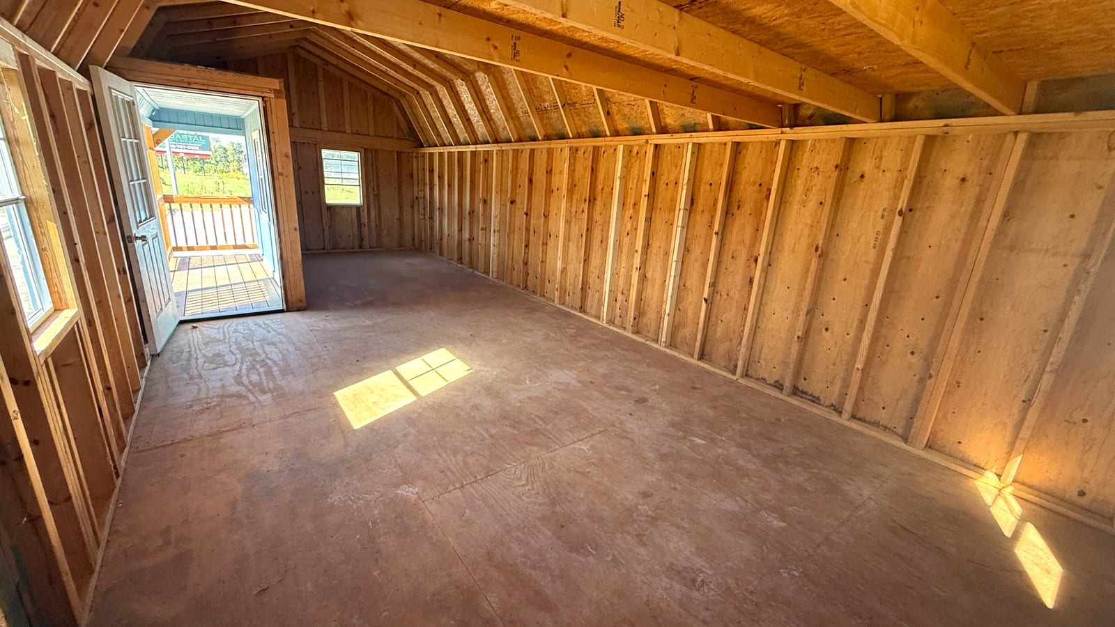 14x32 Corner Porch Lofted Barn Cabin at Alpha1 Storage Solutions