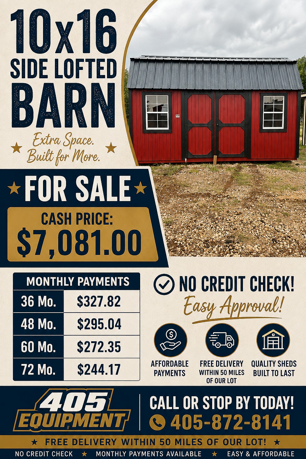 10x16 Side Lofted Barn at 405 Equipment LLC AKA 405 Structures!