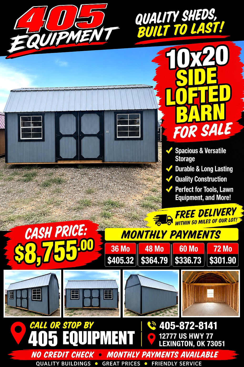 10x20 Side Lofted Barn at 405 Equipment LLC AKA 405 Structures!