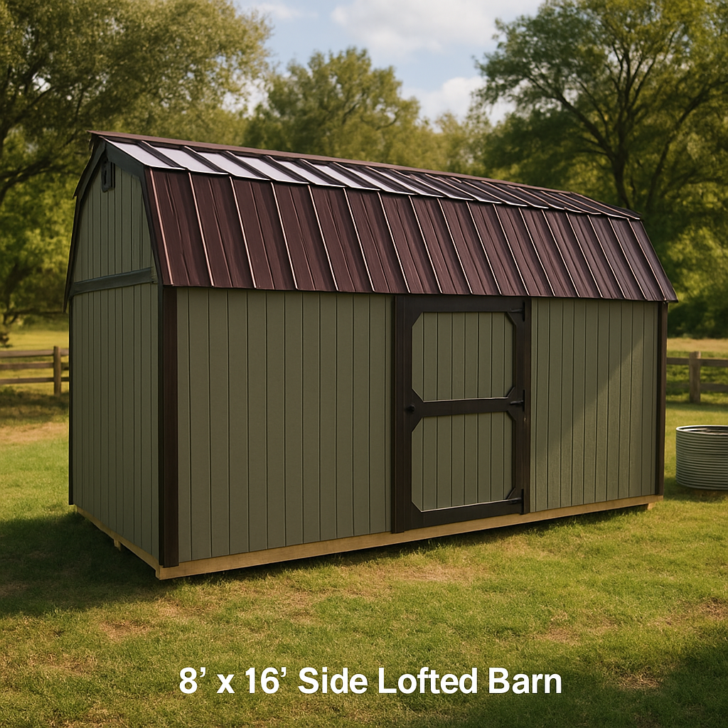 8x16 Side Lofted Barn at ACE Buildings - Graceland of Corpus Christi