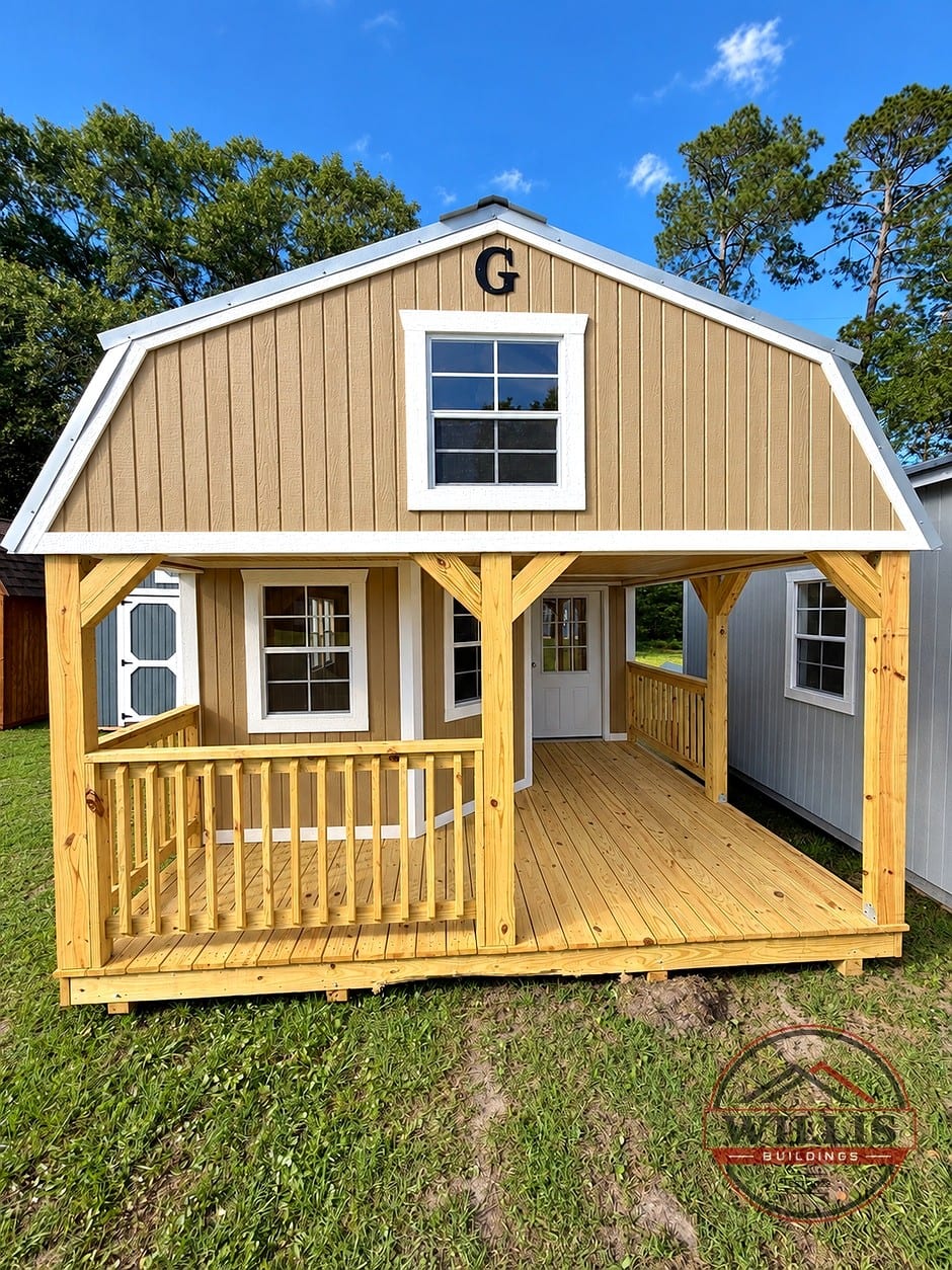 14x40 Wrap Around Porch Lofted Barn Cabin at Willis Buildings