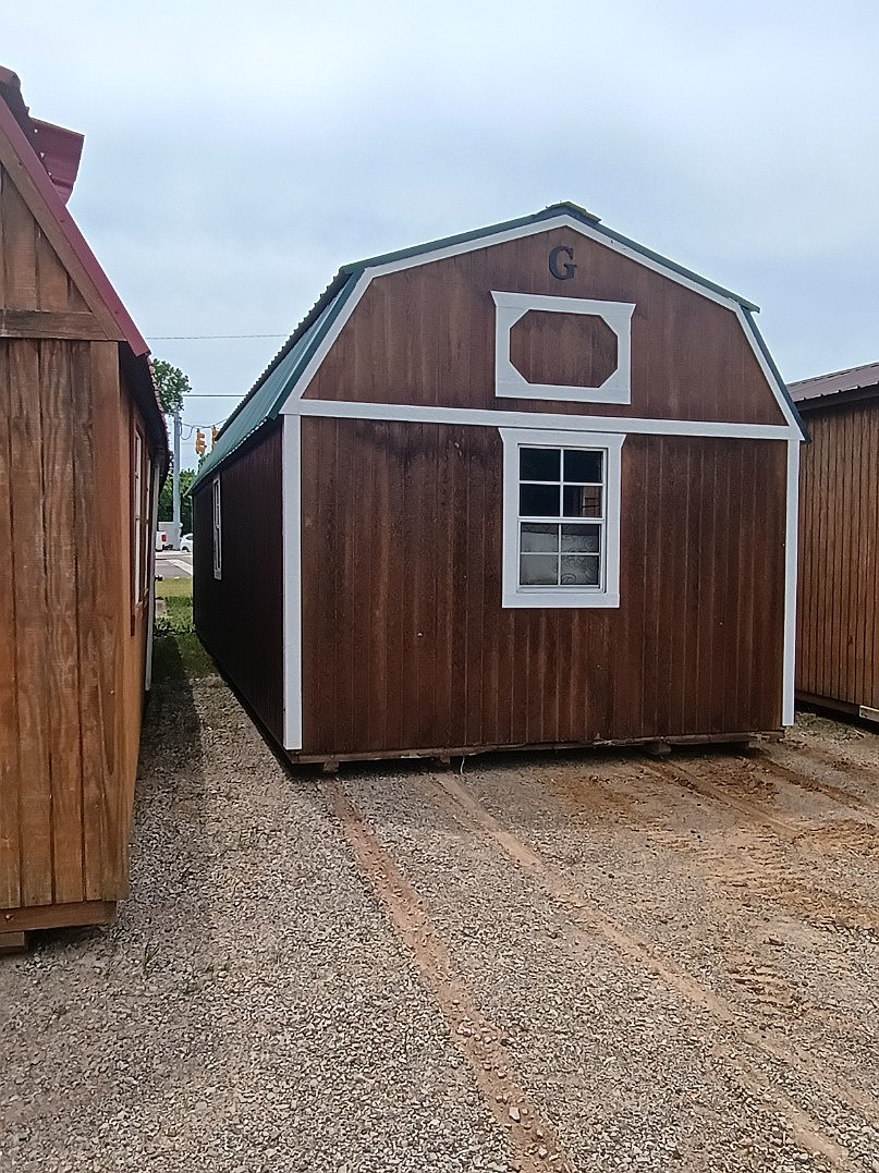 12x32 Corner Porch Lofted Barn Cabin at Jimmy's Portable Buildings of Savannah, TN