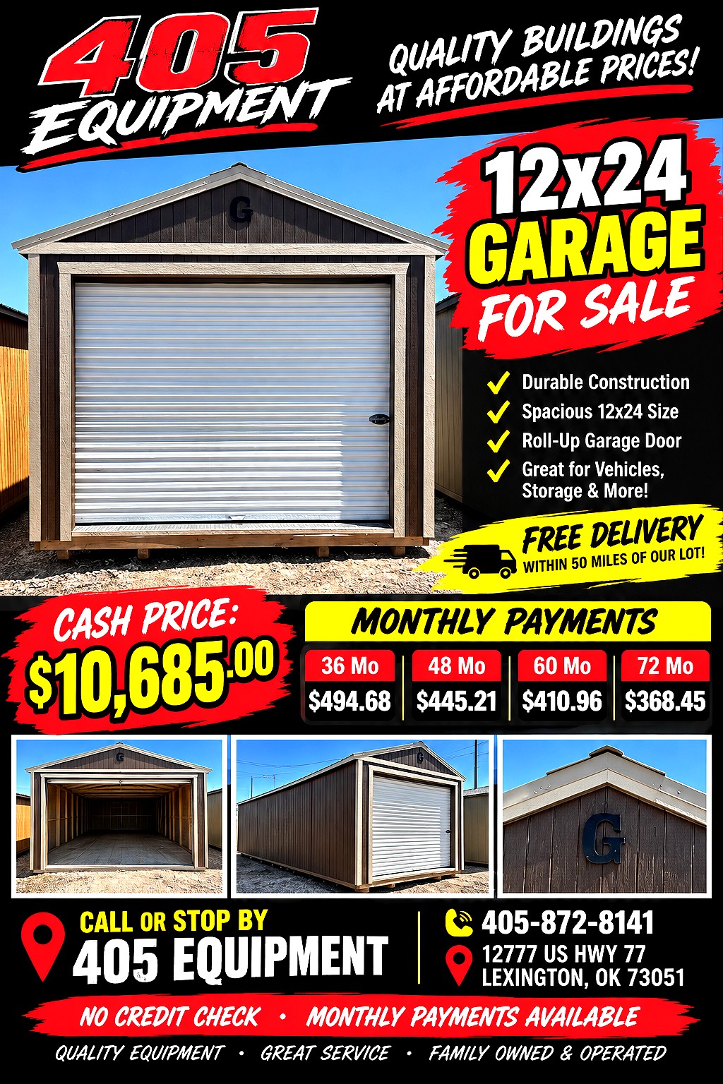 12x24 Garage at 405 Equipment LLC AKA 405 Structures!