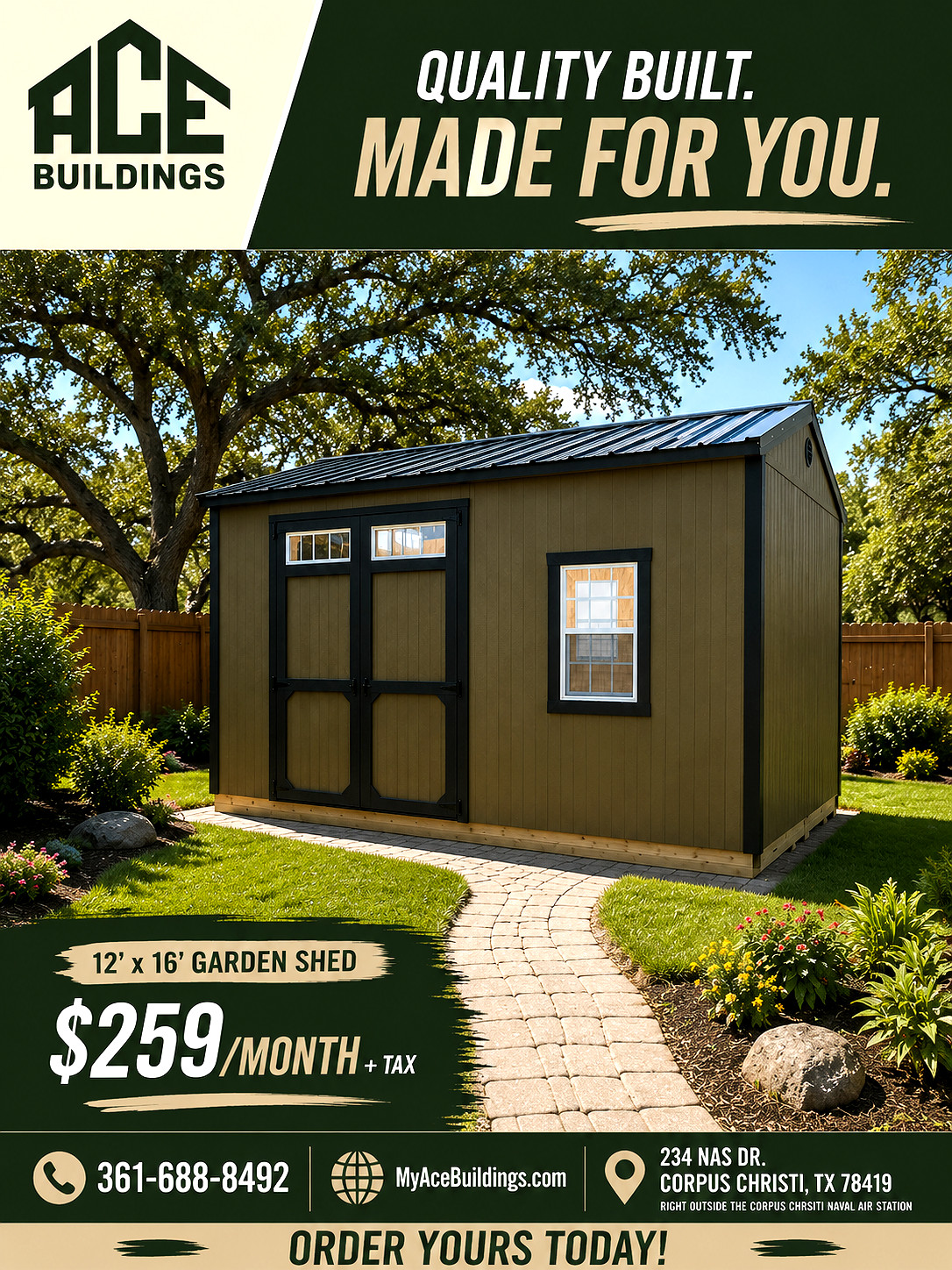 12x16 Garden Shed at ACE Buildings - Graceland of Corpus Christi