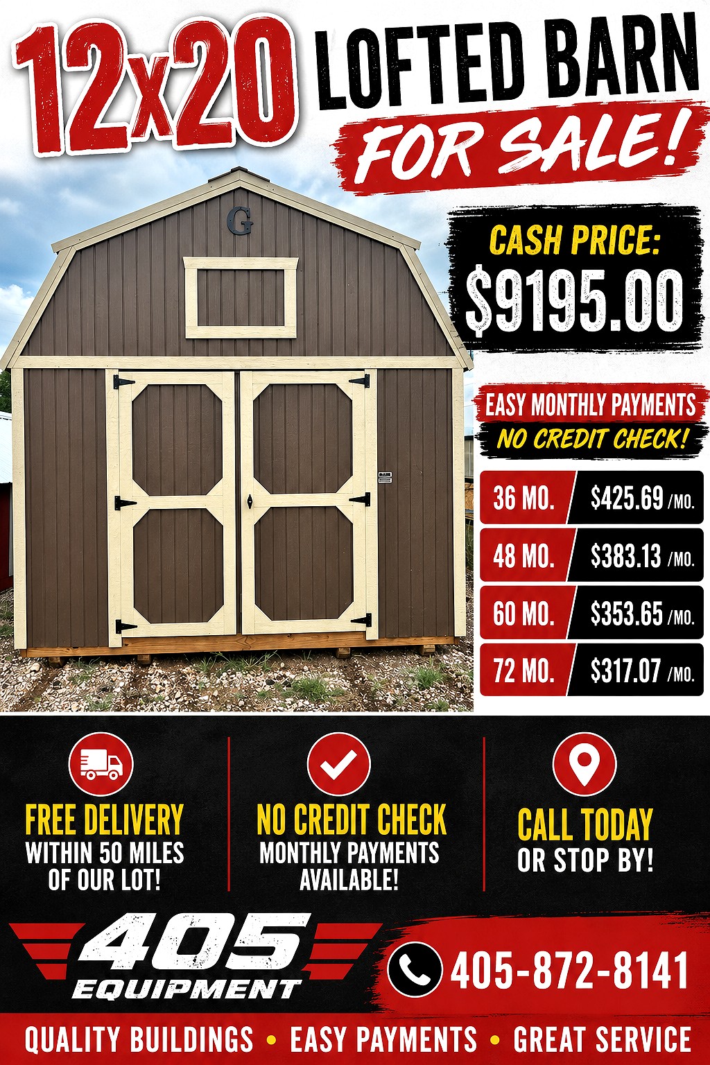 12x20 Lofted Barn at 405 Equipment LLC AKA 405 Structures!